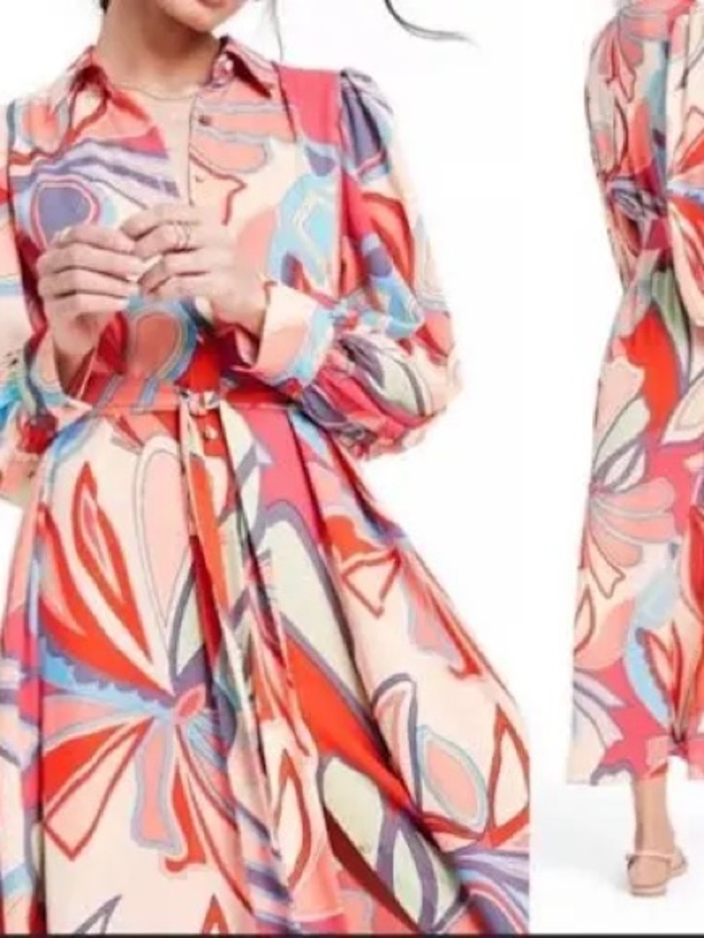 Alexis for Target Abstract Print Maxi Shirt Dress Medium Belted  Pockets NWOT